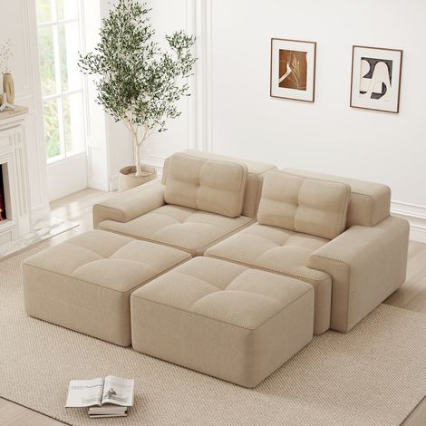 Canape modulable 74 cm, corduroy beige OKMYHOME (1/5)