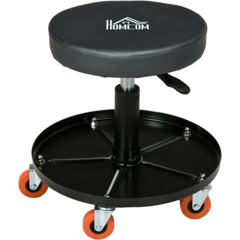 Adjustable Pneumatic Workshop Stool with Tool Tray and Wheels-Black Mechanic Seating Solution for Enhanced Comfort and Mobility (1/5)