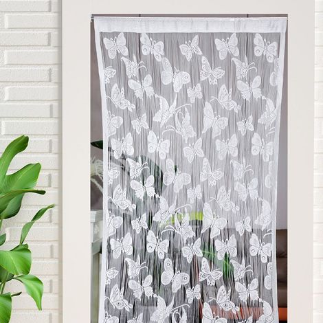 Lot de 2 rideaux à fils,1 x 2 m en forme de papillon,avec trou,lavable,décoratif,pour balcon,séparateur de pièce,Blanc,restaurant,porte,fenêtre (1/5)