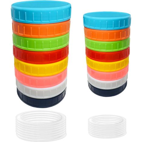 Couvercles Pour Bocaux En Plastique Alimentaire - 8 Orifices Normaux Et 8 Orifices Large - Avec Joint En Silicone - Lot De 16 (1/5)