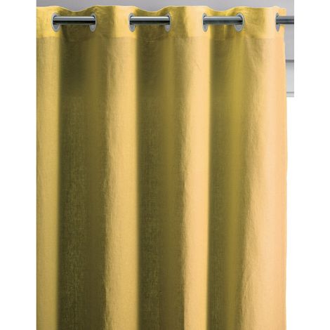 Rideau de Fenêtre en Lin Lavé Stonewash à Œillets Métal Mat Absynthe 140 x 280 cm - PANGIVO (1/2)