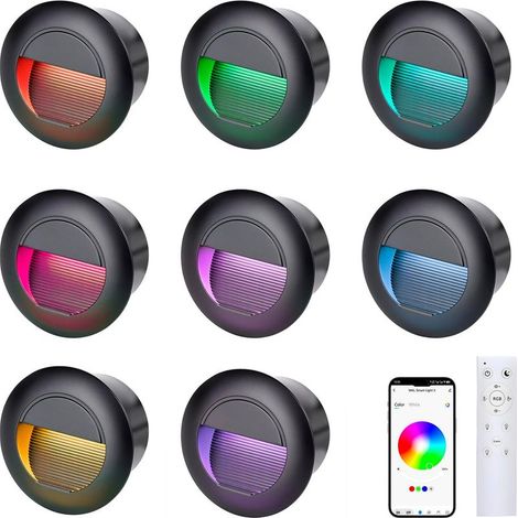 Lot de 8 appliques murales encastrables LED 3W escalier rond 230V IP65 blanc chaud (1/5)