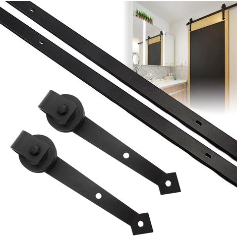Jiubiaz Sistema per porta scorrevole 183 cm, supporti a freccia, per pareti in legno e cemento, acciaio al carbonio nero (1/5)