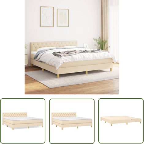 The Living Store Boxspringbett mit Matratze Creme 160x200 cm Stoff - Boxspringbett - Betten - Doppelbett - Cremefarbenes Bett - Liegekomfort (1/5)