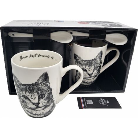 Un juego de dos tazas con la imagen de un gato PARA REGALO (1/5)