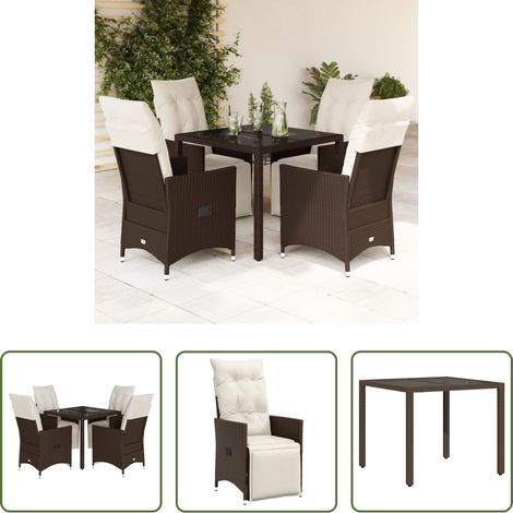 vidaXL Relaxsessel - 5-tlg. Garten-Bistro-Set mit Kissen Braun Poly Rattan (1/5)