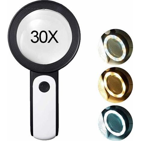 Loupe 30X avec 18 Lampe LED, Loupe de Lecture avec Lumière pour Lecture, Horloger, Passe-temps, Artisanat, Monnaies, Timbres, Bijoux