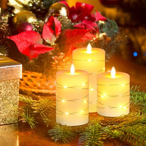 Bougies sans flamme avec guirlande lumineuse, bougie LED d'extérieur avec télécommande et minuterie, bougie ivoire à piles (1/4)