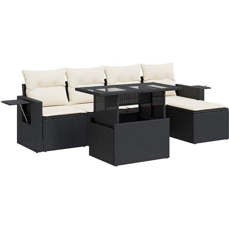 Sedute da esterno - Set Divano da Giardino 6 pz con Cuscini Nero in Polyrattan (1/5)