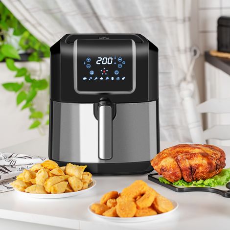 Friggitrice ad aria HOMCOM da 6,5 litri e 1700 W con 8 programmi, schermo touch LED, temperatura regolabile, timer e cestello antiaderente, 36,5x29x33,8 cm, nera.