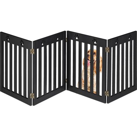 Barrière de sécurité pour Chiens, Grille de Protection, HxL : 60 x 204 cm, MDF, Pliable, Noire (1/5)