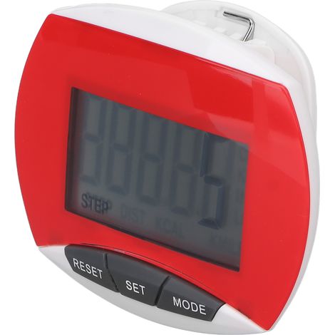 Podomètre de marche et d'exercice professionnel portable, compteur de distance et de calories avec clip rouge (1/5)
