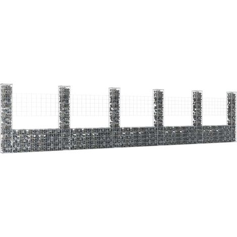 Panier gabion en forme de U avec 6 colonnes en fer, 620 x 20 x 150 cm