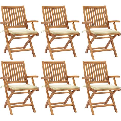 Lot de 6 Chaises de jardin pliables Fauteuils de Jardin avec coussins Bois de teck 18798 (1/5)