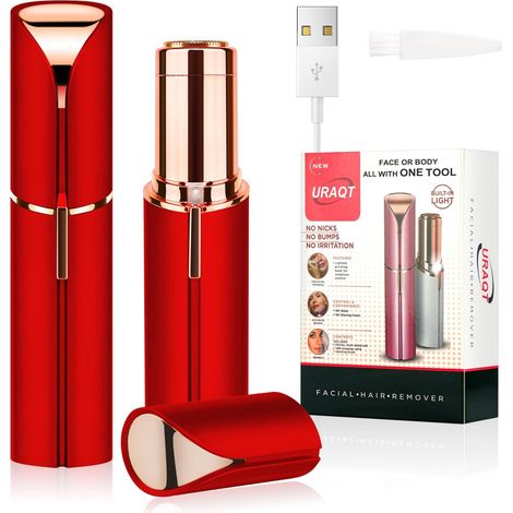 Epilateur Visage, Femme Stylo Rasoir Electrique, Tondeuse Femme Sourcil sans Fil Rechargeable pour Lèvres Bikini Bras avec LED,Rouge (1/5)