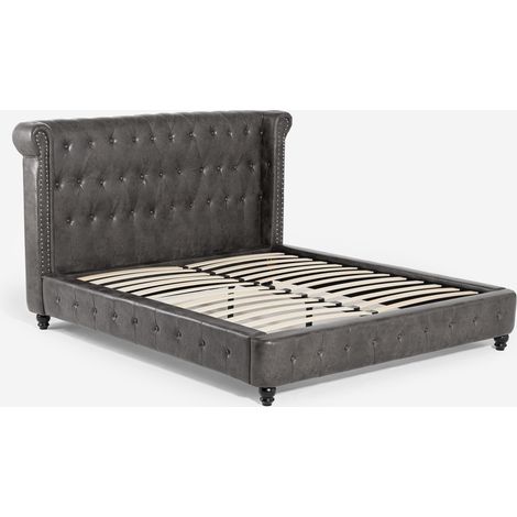 Letto matrimoniale Chesterfield 160x190cm in similpelle Chur - Nero