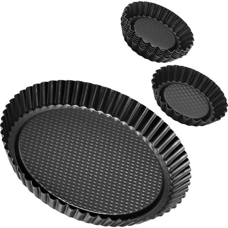 Zenker Set Stampo Torta e Crostata in Acciaio al Carbonio da 28 cm e 6 Mini Stampi 10 cm - Antiaderenti, Resistenti 230°C, per Crostate, Quiche e Tartellette, Ottima Conduzione Calore (1/5)