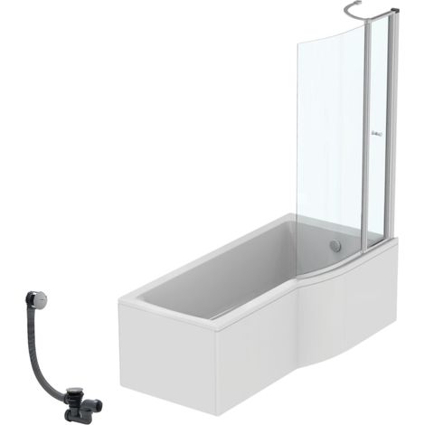 Pack baignoire bain douche 170 x 80 cm droite IDEAL STANDARD Connect Air + tablier + pare bain avec volet + vidage Chromé