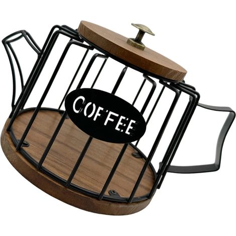 Organisateur de capsules de café, en bois ou en métal, couleur bois, pour plan de travail de cuisine, bar à café, bureau ou hôtel.-AquaForge
