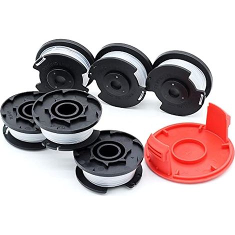 Paquete de 6 bobinas de repuesto adecuadas para cortacéspedes Einhell GE-CT 18/28 Li (longitud: 5 m, diámetro: 1,6 mm con tapa para la bobina).