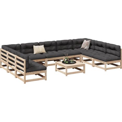 Set de sofás de jardín 10 pzas con conjines madera maciza pino vidaXL (1/5)