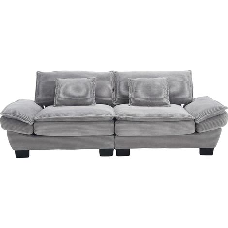 Canapé 224x81x81 Cm En Velours Gris Clair, Assise Ultra-profonde, Cadre Bois Et Pieds Noirs (1/5)