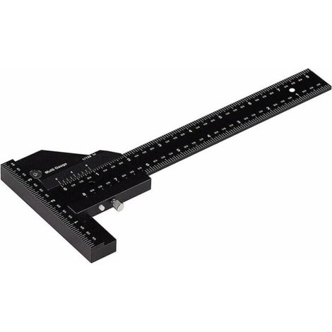 Zimmermannslineal, multifunktionales Anreißlineal für die Holzbearbeitung, T-förmiges Lineal aus Aluminium, Anreißgerät, 0–280 mm Messwerkzeug, genaue Messung auf 0,02 mm, schwarz, eins (1/4)