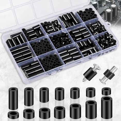 90 runde ABS-Distanzscheiben, schwarze Unterlegscheiben M8, M6, Größe 14, gewindelose Nylon-Distanzscheiben, inklusive Aufbewahrungsbox aus Kunststoff (1/5)