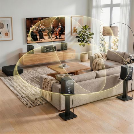 Sistema de cine en casa 5.1 inalámbrico con Dolby Atmos, tecnología WiSA, negro HAVRYA (1/4)