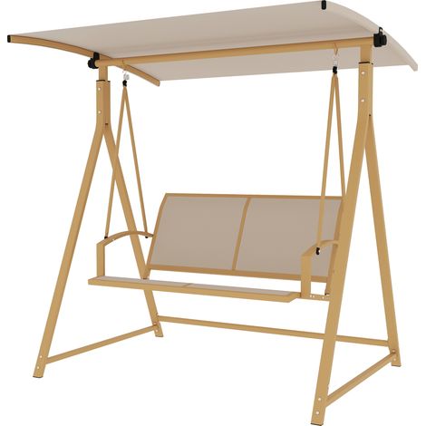 Balancelle de jardin 2 places avec auvent réglable et structure métallique triangulaire, capacité de charge 220 kg, 160 x 112 x 162 cm, kaki (1/5)