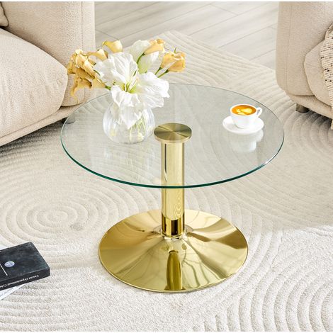 Table basse ronde en verre 70 cm avec structure métallique dorée (1/5)