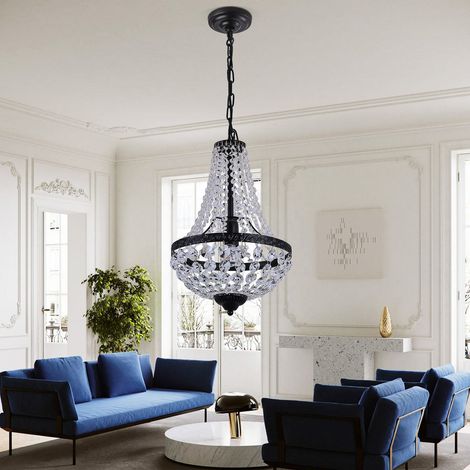 Suspension rétro cristal fer noir ou doré, Ø30xH45cm, câble 100cm, E26, hauteur réglable (1/5)