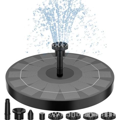 Pompe de fontaine solaire pour bain d'oiseaux 2,5 W, pompe de fontaine solaire pour bain d'oiseaux avec 8 buses, pompe de fontaine d'eau à énergie solaire de 6,7 po pour jardin, étangs, piscine, aquar