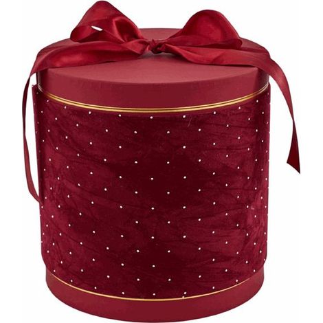 L'Arcolaio Scatola Natalizia Tonda in Velluto Grande Velvet Red D 24x22 cm