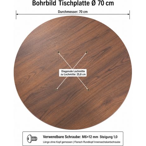 Set de 2 dessus de table ronds, diamètres 70 et 50 cm, finition noyer, panneaux stratifiés épais 18 mm, sans pieds ni piètement, plateau seul. (1/5)