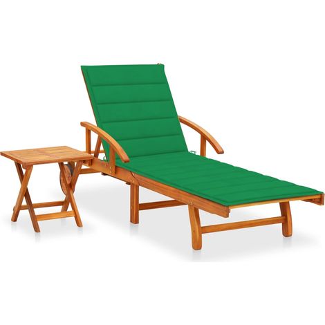 Sonnenliege mit Tisch und Auflage Akazie Massivholz
