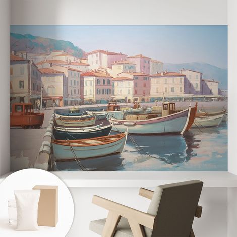 Papier peint intissé décoratif pour salon chambre et cuisine Facile à poser avec colle Port de plaisance en bord de mer 104x70 cm (1/5)