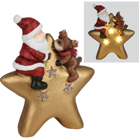 LED-Deko-Stern mit Weihnachtsmann und Rentier Weihnachtsdekoration Dekofigur (1/5)