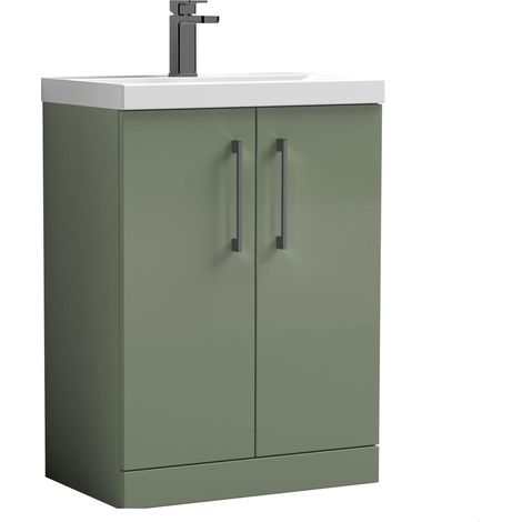 Balterley Bramshall Contemporary Floor Standing 2-Door Vanity & Mid-Edge Basin, Satin Green, 600mm (1/4)