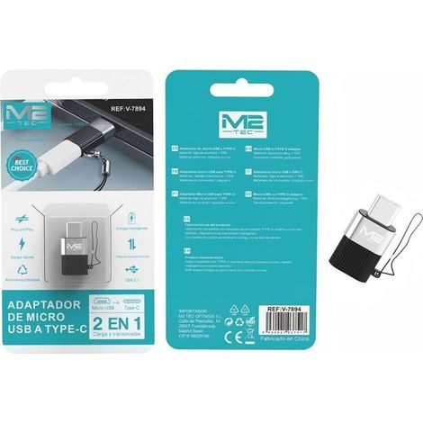 Adaptateur micro USB vers USB-C 2 en 1 - Chargement + Transmission USB 2.0, Noir/Blanc, Compatible avec les appareils Android