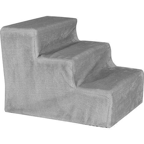 lionto Scala per Animali Scala per Gatti Scala per Cani con Rivestimento in Peluche 46x36x34 cm, Grigio Chiaro (1/5)