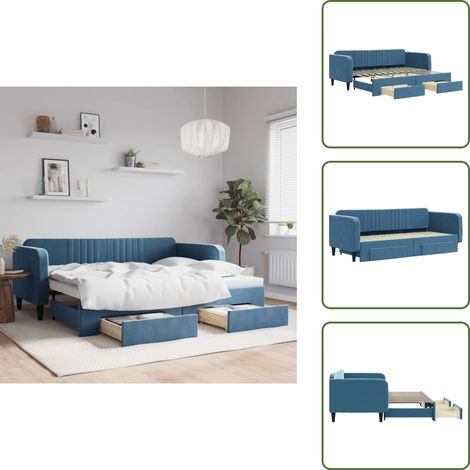 Tagesbett Ausziehbar mit Schubladen Blau 90x200 cm Samt - Sofa Bett - Schlafcouch - Gästebett - Tagesbett - Wohnzimmer Möbel (1/5)