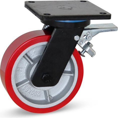 Roue pivotante extra lourde freinée - MESO - PU - 150mm - 1000kg - Platine (1/2)