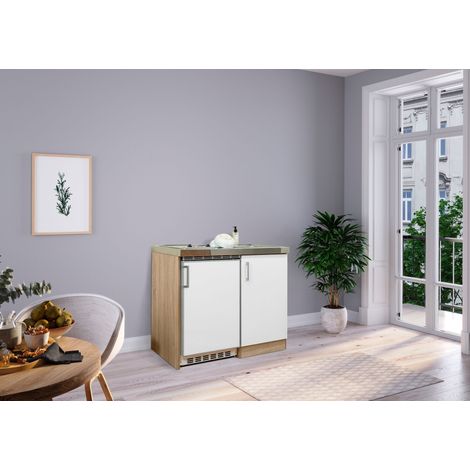Küche Miniküche Singleküche Küchenzeile Pantry Eiche Weiß Levin 100 cm Respekta