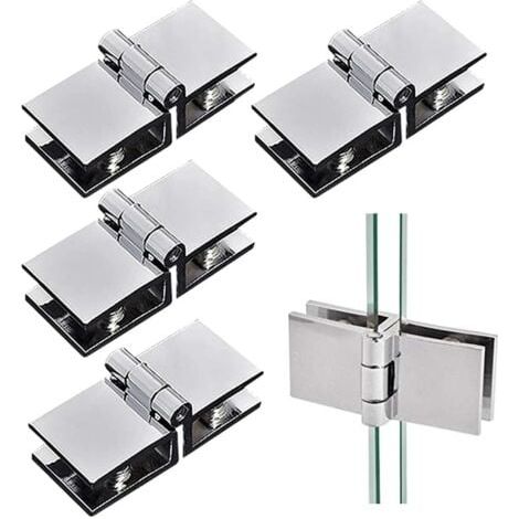 Lot de 4 charnières de porte en verre 180 degrés double face pour armoire de douche ,Pince réglable en alliage de zinc pour verre d'épaisseur 5 mm-8 mm (1/4)