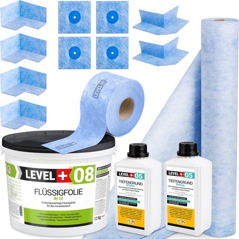 LEVEL+ Dichtset für Duschabdichtung Bad Dichtband Flüssigfolie 12kg SET59 (1/5)
