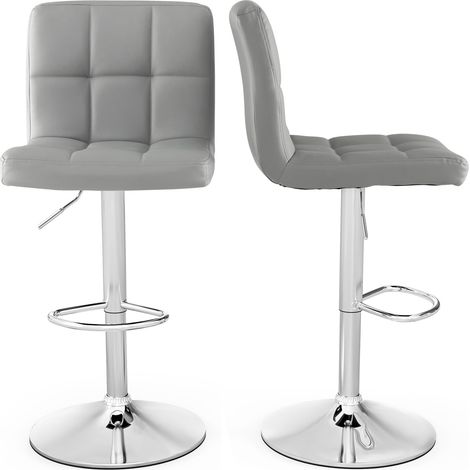 COSTWAY Sgabello Regolabile in Altezza in Ecopelle, Sgabello Cucina Girevole a 360° con Poggiapiedi e Base Metallica Antiscivolo, Sedia Portata 150 kg per Sala da Pranzo e Penisola Cucina (Grigio,2) (1/5)