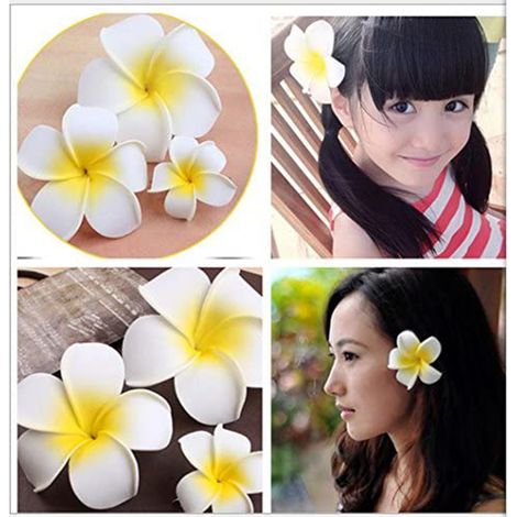 12 pcs Fleurs artificielles en mousse, Plumeria Rubra, 7 cm, blanches, pour couronne, chapeau, décoration florale DIY mariage maison plage (1/5)