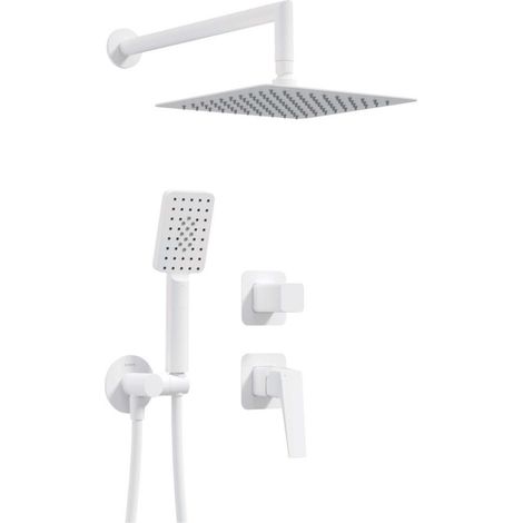 Set doccia a incasso con miscelatore doccetta e soffione quadrato finitura bianco - Blevo