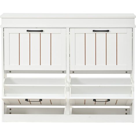 Zapatero moderno de MDF blanco 105 x 24 x 83 cm con 4 puertas abatibles y 8 compartimentos (1/5)